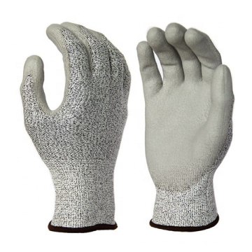 13G HPPE Fiberglass Liner PU Coated Work Gloves Cut 5 Resistents